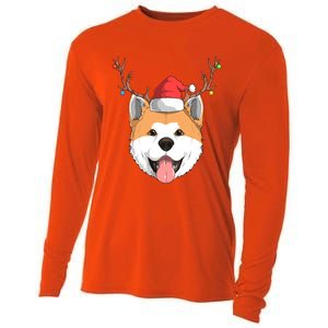 Akita Inu Dog Santa Claus Hat Christmas Xmas Reindeer Gift Cooling Performance Long Sleeve Crew