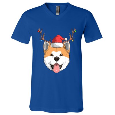 Akita Inu Dog Santa Claus Hat Christmas Xmas Reindeer Gift V-Neck T-Shirt