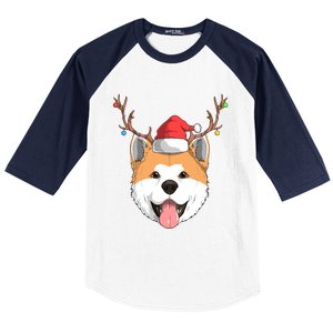 Akita Inu Dog Santa Claus Hat Christmas Xmas Reindeer Gift Baseball Sleeve Shirt