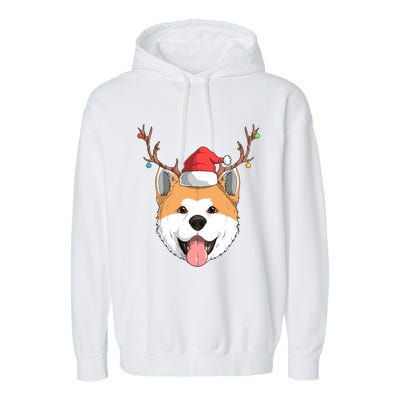 Akita Inu Dog Santa Claus Hat Christmas Xmas Reindeer Gift Garment-Dyed Fleece Hoodie