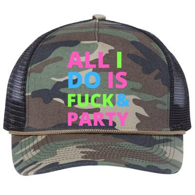 All I Do Is F**k And Party Rave Retro Rope Trucker Hat Cap