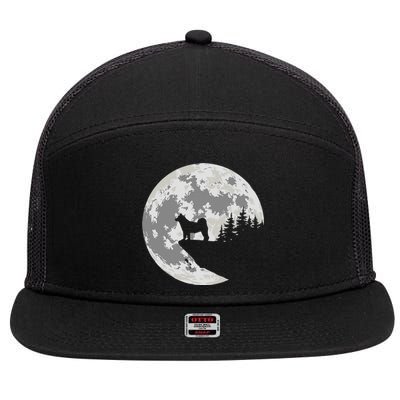 Akita Inu Dog Lover Moon Funny Halloween 7 Panel Mesh Trucker Snapback Hat