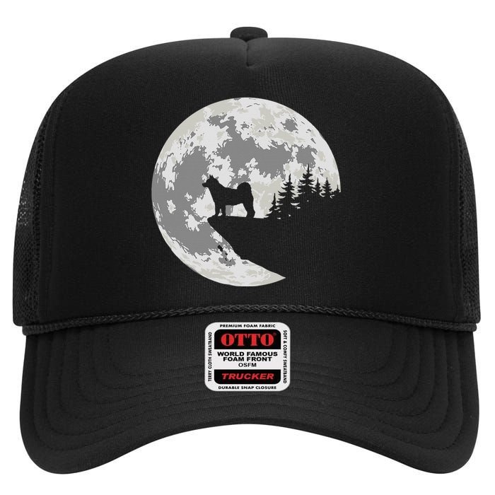 Akita Inu Dog Lover Moon Funny Halloween High Crown Mesh Back Trucker Hat