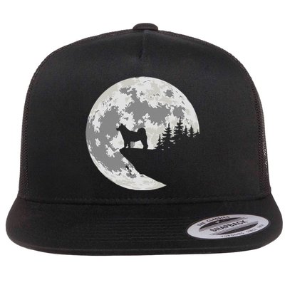 Akita Inu Dog Lover Moon Funny Halloween Flat Bill Trucker Hat