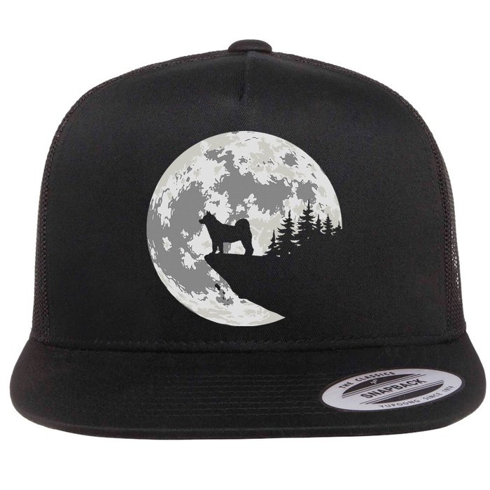 Akita Inu Dog Lover Moon Funny Halloween Flat Bill Trucker Hat