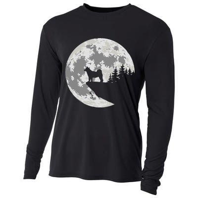 Akita Inu Dog Lover Moon Funny Halloween Cooling Performance Long Sleeve Crew