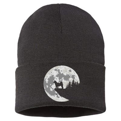 Akita Inu Dog Lover Moon Funny Halloween Sustainable Knit Beanie