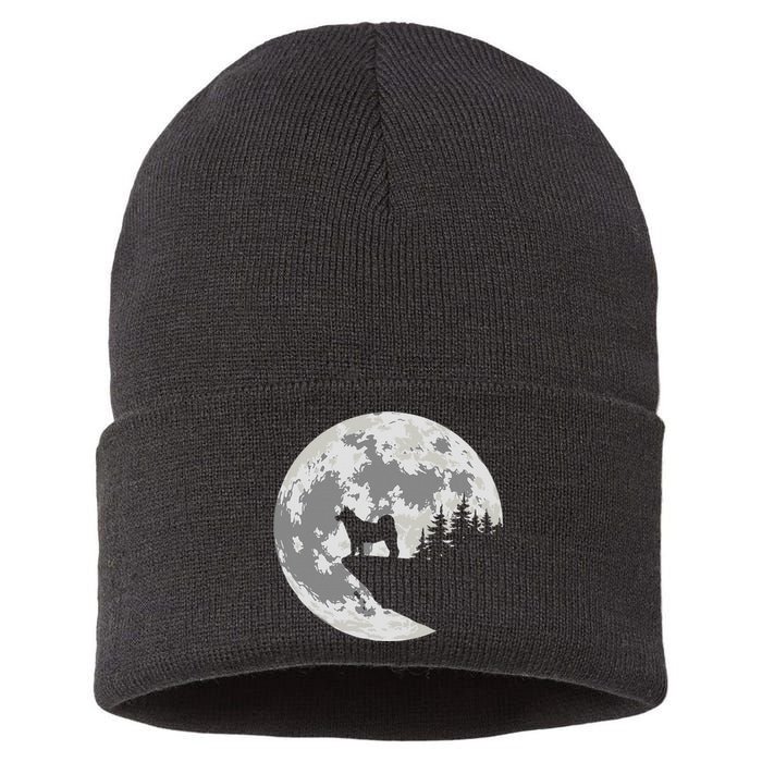 Akita Inu Dog Lover Moon Funny Halloween Sustainable Knit Beanie