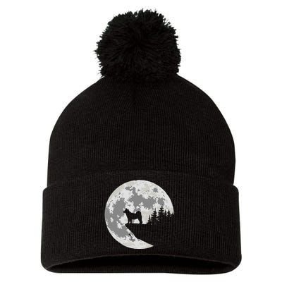 Akita Inu Dog Lover Moon Funny Halloween Pom Pom 12in Knit Beanie