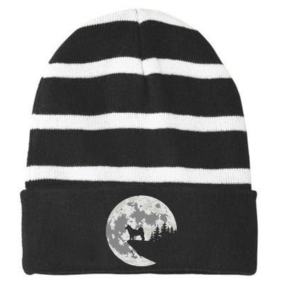 Akita Inu Dog Lover Moon Funny Halloween Striped Beanie with Solid Band