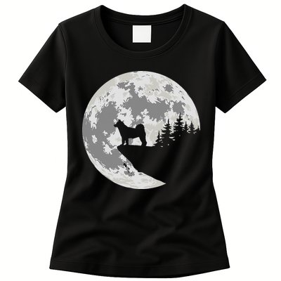 Akita Inu Dog Lover Moon Funny Halloween Womens T-Shirt