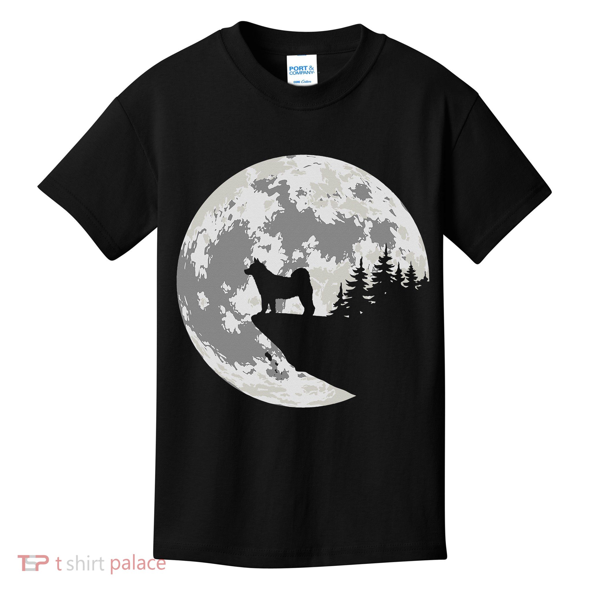 Akita Inu Dog Lover Moon Funny Halloween Kids T-Shirt