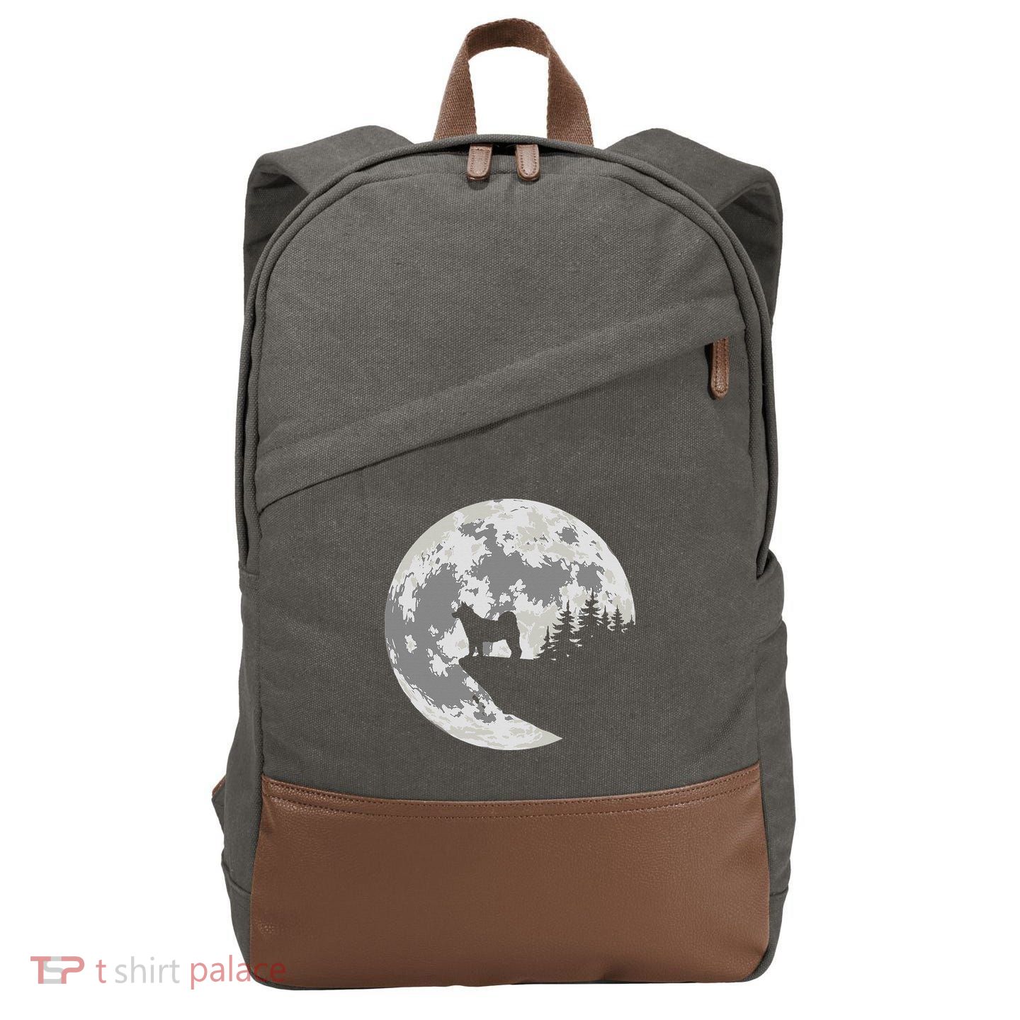 Akita Inu Dog Lover Moon Funny Halloween Cotton Canvas Backpack