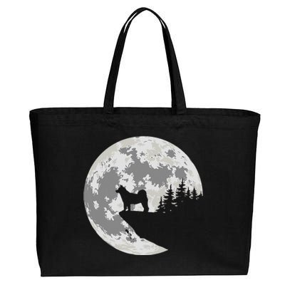 Akita Inu Dog Lover Moon Funny Halloween Cotton Canvas Jumbo Tote