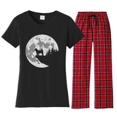 Akita Inu Dog Lover Moon Funny Halloween Women's Flannel Pajama Set