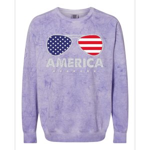 America Independence Day Funny Glasses Flag Colorblast Crewneck Sweatshirt