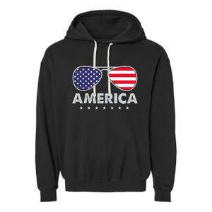 America Independence Day Funny Glasses Flag Garment-Dyed Fleece Hoodie