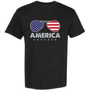 America Independence Day Funny Glasses Flag Garment-Dyed Heavyweight T-Shirt