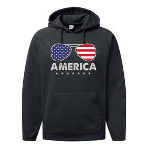 America Independence Day Funny Glasses Flag Performance Fleece Hoodie