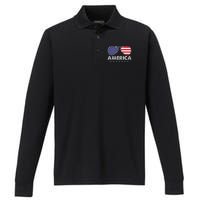 America Independence Day Funny Glasses Flag Performance Long Sleeve Polo