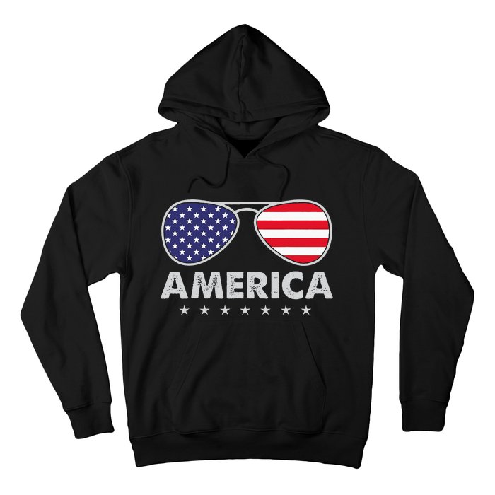 America Independence Day Funny Glasses Flag Hoodie