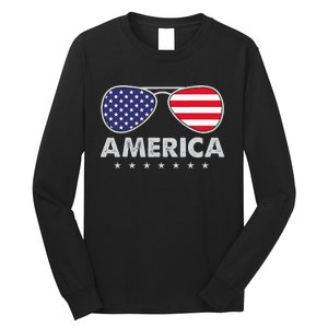 America Independence Day Funny Glasses Flag Long Sleeve Shirt