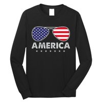 America Independence Day Funny Glasses Flag Long Sleeve Shirt