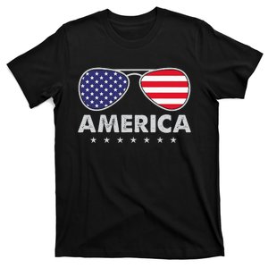 America Independence Day Funny Glasses Flag T-Shirt