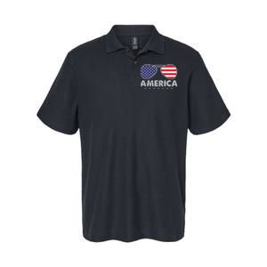 America Independence Day Funny Glasses Flag Softstyle Adult Sport Polo