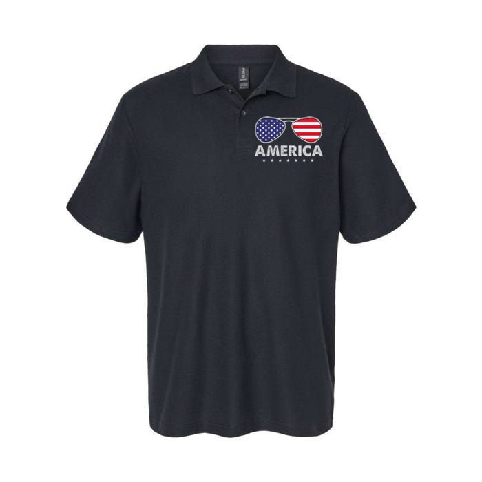 America Independence Day Funny Glasses Flag Softstyle Adult Sport Polo