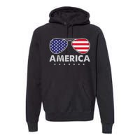 America Independence Day Funny Glasses Flag Premium Hoodie