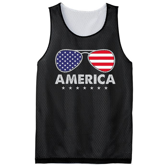 America Independence Day Funny Glasses Flag Mesh Reversible Basketball Jersey Tank