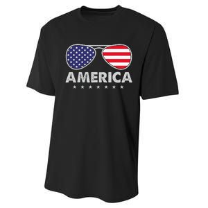 America Independence Day Funny Glasses Flag Performance Sprint T-Shirt