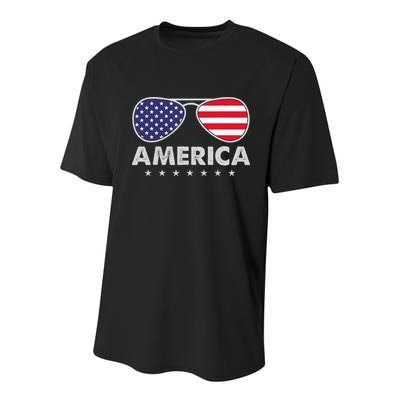 America Independence Day Funny Glasses Flag Youth Performance Sprint T-Shirt