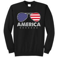 America Independence Day Funny Glasses Flag Tall Sweatshirt