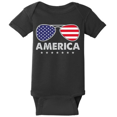 America Independence Day Funny Glasses Flag Baby Bodysuit