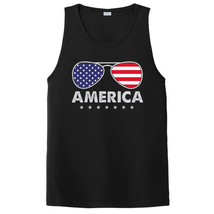 America Independence Day Funny Glasses Flag PosiCharge Competitor Tank