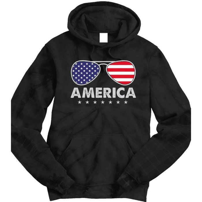 America Independence Day Funny Glasses Flag Tie Dye Hoodie