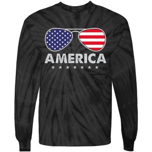 America Independence Day Funny Glasses Flag Tie-Dye Long Sleeve Shirt