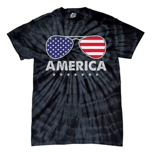 America Independence Day Funny Glasses Flag Tie-Dye T-Shirt