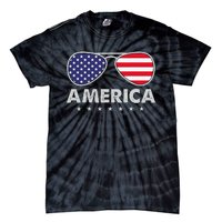 America Independence Day Funny Glasses Flag Tie-Dye T-Shirt