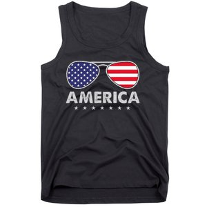 America Independence Day Funny Glasses Flag Tank Top