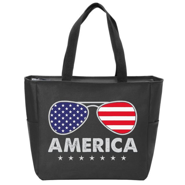 America Independence Day Funny Glasses Flag Zip Tote Bag