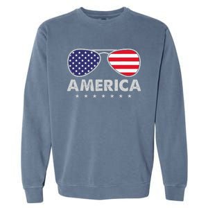 America Independence Day Funny Glasses Flag Garment-Dyed Sweatshirt