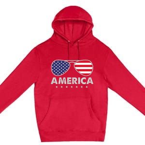 America Independence Day Funny Glasses Flag Premium Pullover Hoodie