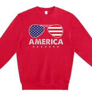 America Independence Day Funny Glasses Flag Premium Crewneck Sweatshirt