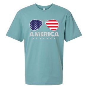 America Independence Day Funny Glasses Flag Sueded Cloud Jersey T-Shirt