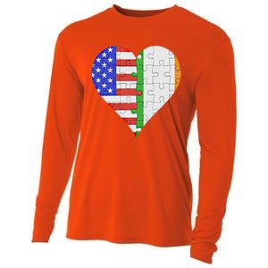 American Irish Flag Heart Meaningful Gift Cooling Performance Long Sleeve Crew