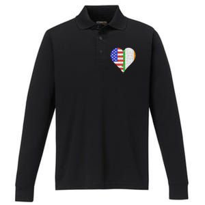 American Irish Flag Heart Meaningful Gift Performance Long Sleeve Polo