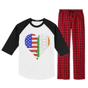 American Irish Flag Heart Meaningful Gift Raglan Sleeve Pajama Set